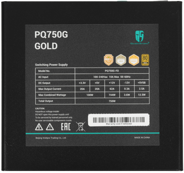 Блок питания Deepcool GAMERSTORM PQ750G (ATX 3.1, 750W, Full Cable Management, PWM 120mm fan, 80+ GOLD, Active PFC + Half Bridge + DC/DC, Full Japanese Capasitors, Gen5 PCIe) RET (R-PQ750G-FD0B-WGEU-V1)