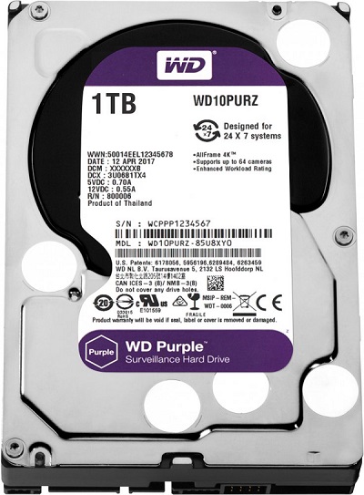 Жесткий диск Western Digital HDD SATA-III 1000Gb Purple WD10PURZ, IntelliPower, 64MB buffer (DV&NVR), 1 year