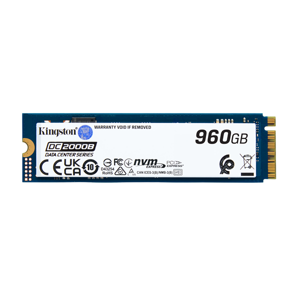 Kingston Enterprise SSD 960GB DC2000B M.2 2280 NVMe Gen4x4 R7000/W1300MB/s 3D TLC MTBF 2М 540 000/47 000 IOPS 700,8TBW (Data Center) 3 years