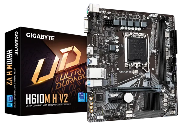 Материнская плата GIGABYTE H610M H V2, LGA1700, H610, 2*DDR5, 4*SATA, 1*M.2, 2*USB 3.2, 4*USB 2.0, 1*PCIx16, 1*PCIx1, D-Sub+HDMI, mATX