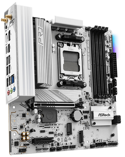 Материнская плата ASROCK B850M PRO RS WIFI WHITE, AM5, B850, 4*DDR5, 4*SATA, 3*M.2, 4*USB 2.0, 3*USB 3.2, Type-C, 2*PCIx16, 1*M.2 (Key E), HDMI+DP, mATX