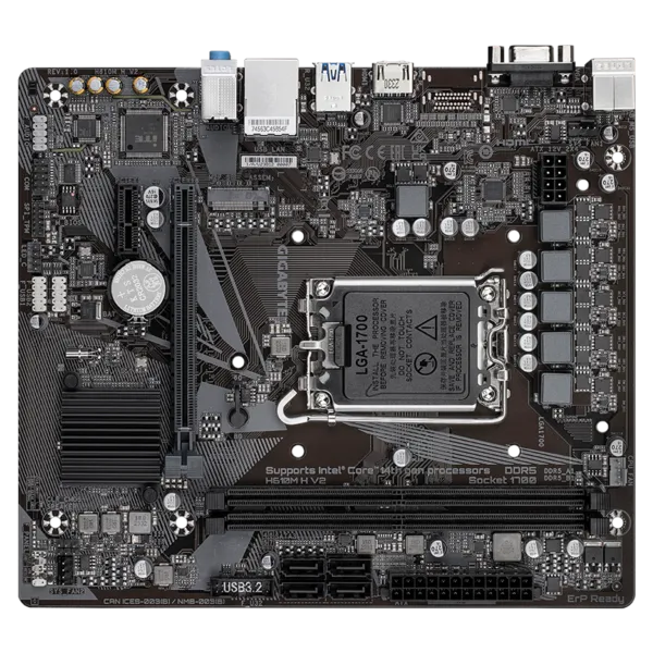 Материнская плата GIGABYTE H610M H V2, LGA1700, H610, 2*DDR5, 4*SATA, 1*M.2, 2*USB 3.2, 4*USB 2.0, 1*PCIx16, 1*PCIx1, D-Sub+HDMI, mATX