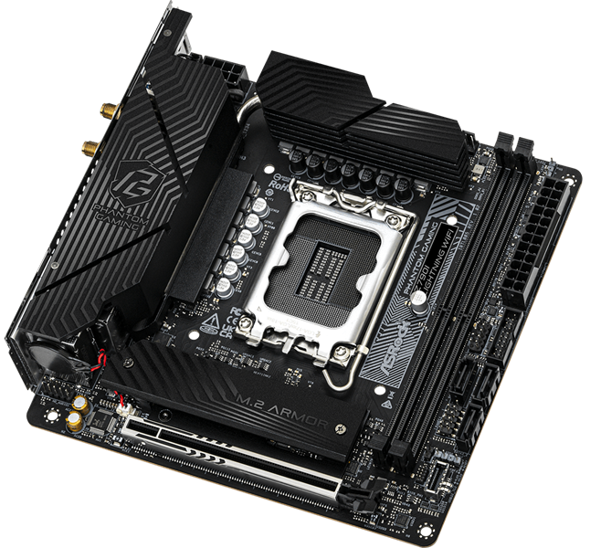 Материнская плата ASROCK Z790I LIGHTNING WIFI, LGA1700, Z790, 2*DDR5, 3*SATA, 2*M.2, 5*USB 3.2, Type-C, 1*PCIx16, 1xM.2 (Key E), HDMI+DP, mIATX