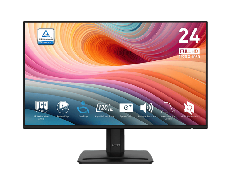 Мониторы MSI PRO MP242A E2 23.8" 16:9 FHD(1920x1080) IPS Flat,1ms(MPRT),100:1,100M:1,300nits,HDMI 1.4,DP 1.2,VGA(D-Sub),Speaker,Tilt,,VESA,120Hz,Black,1y war-ty