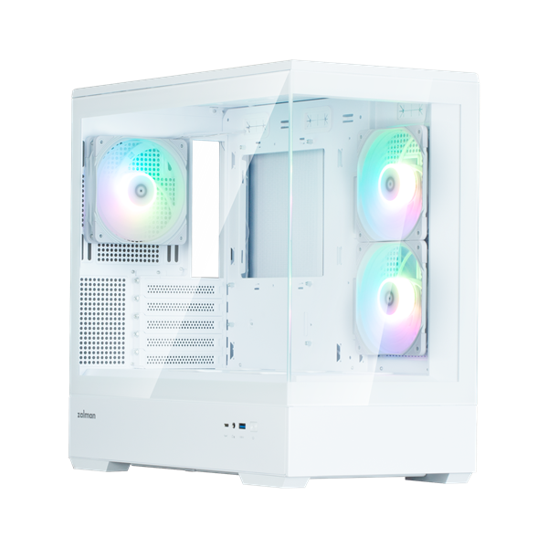 корпус ZALMAN P30 V2, MATX, WHITE, WINDOW, 2x3.5", 3x2.5", 1xUSB TYPE-C, 1xUSB3.0, SIDE 2x120mm ARGB, REAR 1x120mm ARGB, VGA support