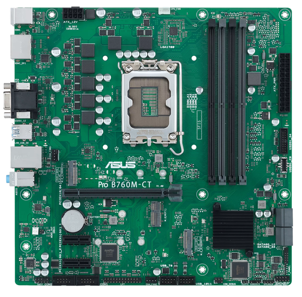 Материнская плата ASUS PRO B760M-CT-CSM, LGA1700, B760, 4*DDR5, 4*SATA, 2*M.2, 2*USB 3.2, 2*USB 2.0, 1*PCIx16, 2*PCIx1, DP+HDMI+VGA, mATX; 90MB1DY0-M1EAYC