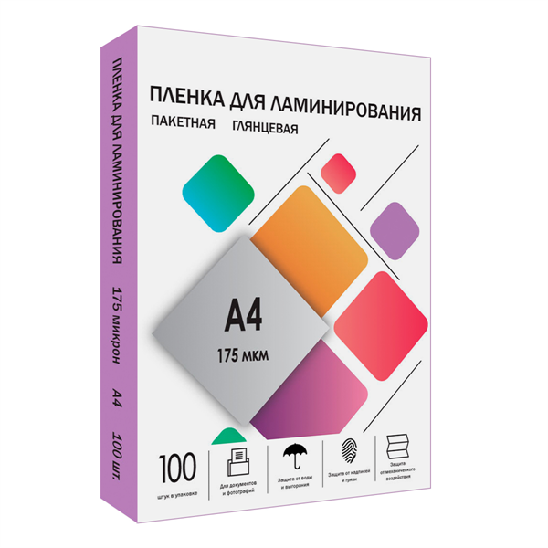 Пленка для ламинирования Гелеос пленка формат А4, глянцевая 216х303 (175 мик) 100 шт.