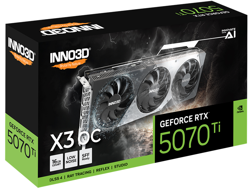 Видеокарта INNO3D RTX 5070 Ti X3 OC//RTX5070Ti, HDMI, DP*3, 16G,D7 (незначительное повреждение коробки)