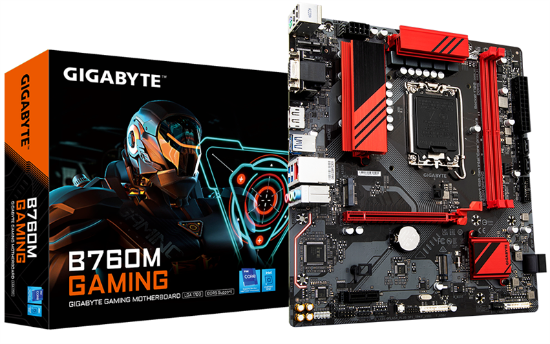 Материнская плата GIGABYTE B760M GAMING, LGA1700, B760, 2*DDR5, 4*SATA, 2*M.2, 3*USB 3.2, 2*USB 2.0, 1*PCIx16, `*PCIx1, D-Sub+HDMI+DP, mATX