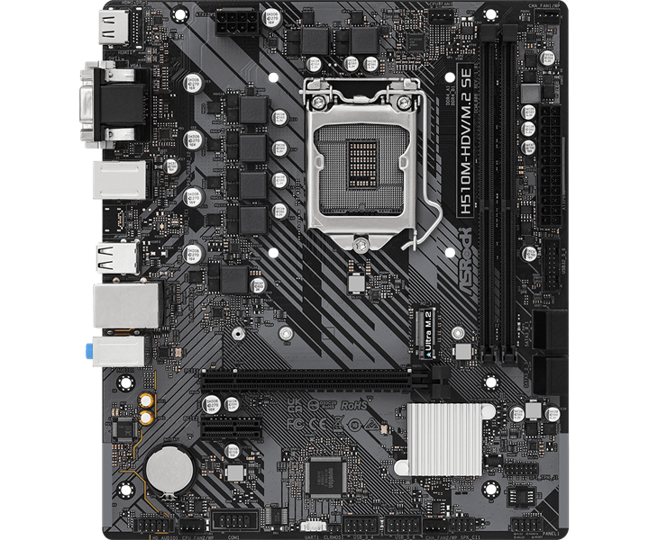 Материнская плата ASROCK H510M-HDV/M.2 SE, LGA1200, H470, 2*DDR4, 4*SATA, 1*M.2, 4*USB 3.2, 2*USB 2.0, 1*PCIx16, 1*PCIx1, D-Sub+HDMI+DVI-D, mATX