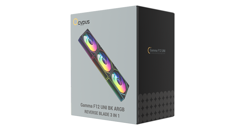 Вентилятор для корпуса Ocypus Gamma F12 UNI BK ARGB REVERSE BLADE 3 IN 1, 3x120x120x25mm, 4-PIN PWM, 800-1800 RPM, 31 DBA MAX, HYDRO BEARING