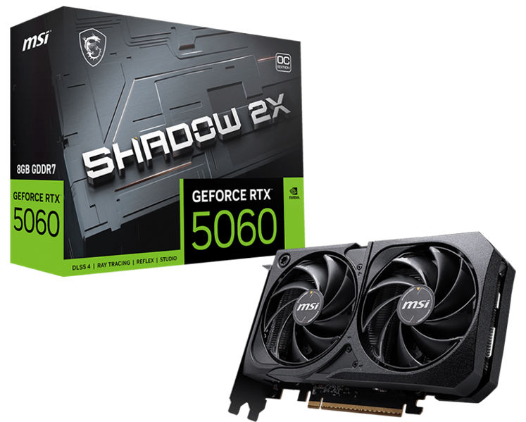 Видеокарта MSI RTX 5060 8G SHADOW 2X OC//RTX 5060, HDMI, DP*3, 8G, D7