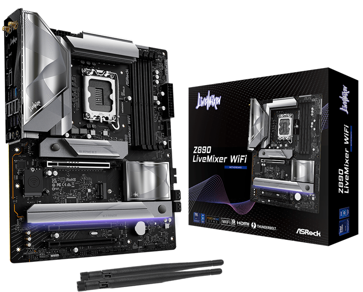 Материнская плата ASROCK Z890 LIVEMIXER WIFI, LGA1851, Z890, 4*DDR5, 4*SATA, 4*M.2, 6*USB 3.2, 2*USB 2.0, 2*Type-C, 2*PCIx16, 1*PCIx4, 1*M.2 (Key E), HDMI, ATX