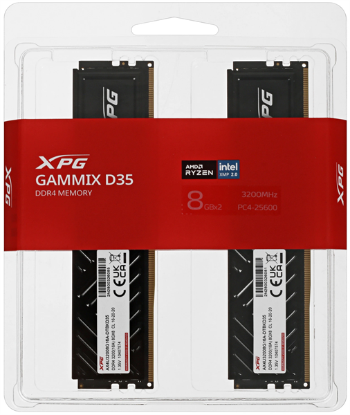 Оперативная память ADATA GAMMIX D35 DDR4 DIMM 16GB 3200MHz 2*8GB 16-20-20 BLACK DUAL TRAY