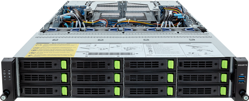 Шасси серверное Gigabyte Server Platform R283-Z94 Rev.3x / 2U / 2xAMD (9004/9005) / 2xHS / 24xDIMM / 12xLFF NVME/SAS/SATA + 4xSFF SATA/SAS + 3xM.2 PCIe Gen3 / 2x1GbE / 2xOCP 3.0 / 2xFHHL / 2x1600W / Rails / 1Y