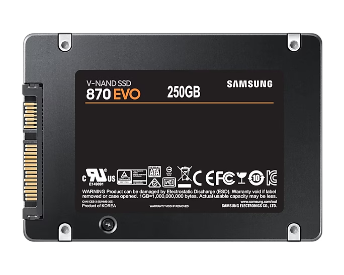 Твердотельный накопитель SSD 2.5" 250Gb Samsung SATA III 870 EVO (R560/W530MB/s) (MZ-77E250B/KR analog MZ-76E250BW, MZ-77E250BW) 1year