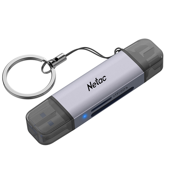 Кардридер Netac Flash card reader WK13, USB3.0+Type-C to mSD/SD, Grey (repl. NT09WK13-30GR) (незначительное повреждение коробки)