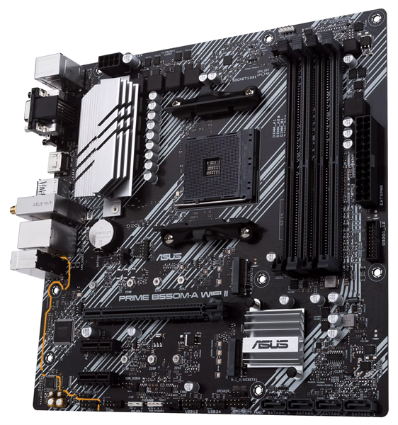 Материнская плата ASUS PRIME B550M-A WIFI II, AM4, B550, 4*DDR4, 4*SATA, 2*M.2, 6*USB 3.2, 2*PCIx16, 2*PCIx1, DVI-D+HDMI+D-Sub, mATX ; 90MB19X0-M0EAY0