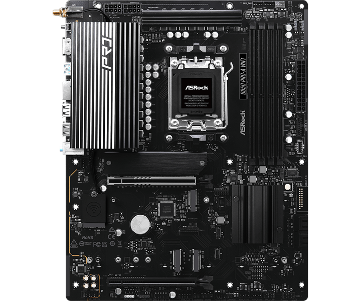 Материнская плата ASROCK B850 PRO-A WIFI, AM5, B850, 4*DDR5, 4*SATA, 4*M.2, 6*USB 2.0, 4*USB 3.2, 2*Type-C, 2*PCIx16, 1*M.2 (Key E), HDMI, ATX