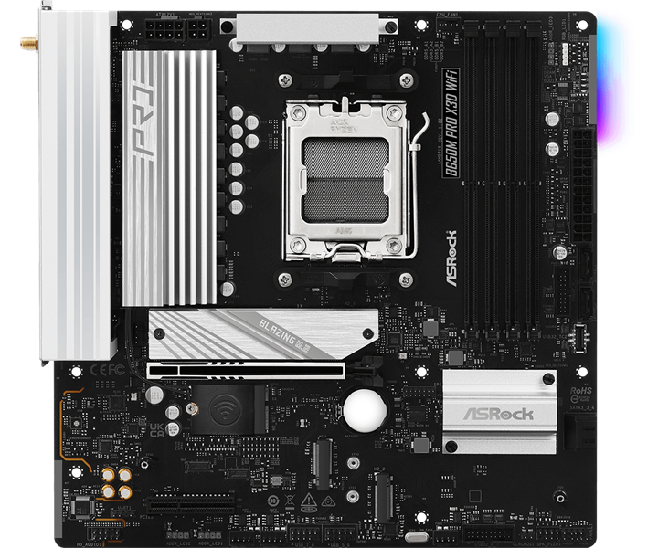 Материнская плата ASROCK B650M X3D WIFI, AM5, B650, 4*DDR5, 4*SATA, 3*M.2, 3*USB 3.2, 4*USB 2.0, Type-C, 2*PCIx16, 1*M.2 (Key E), HDMI+DP, mATX
