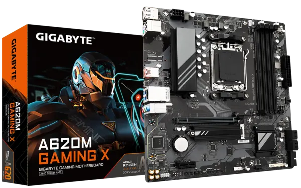 Материнская плата GIGABYTE A620M GAMING X, AM5, A620, 4*DDR5, 4*SATA, 1*M.2, 2*USB 3.2, 2*USB 2.0, Type-C, 1*PCIx16, 1*PCIx1, DP+HDMI, mATX