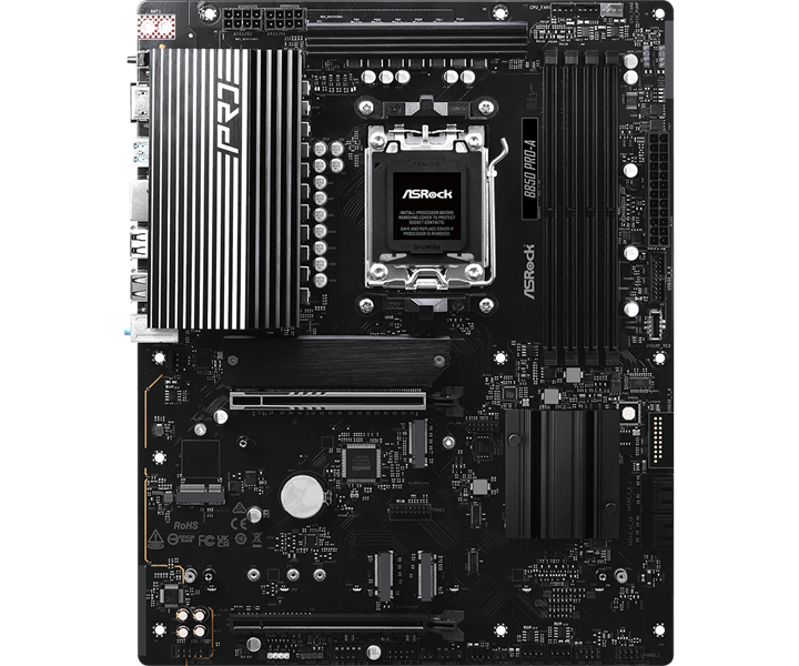 Материнская плата ASROCK B850 PRO-A, AM5, B850, 4*DDR5, 4*SATA, 4*M.2, 6*USB 2.0, 4*USB 3.2, 2*Type-C, 2*PCIx16, 1*M.2 (Key E), HDMI, ATX