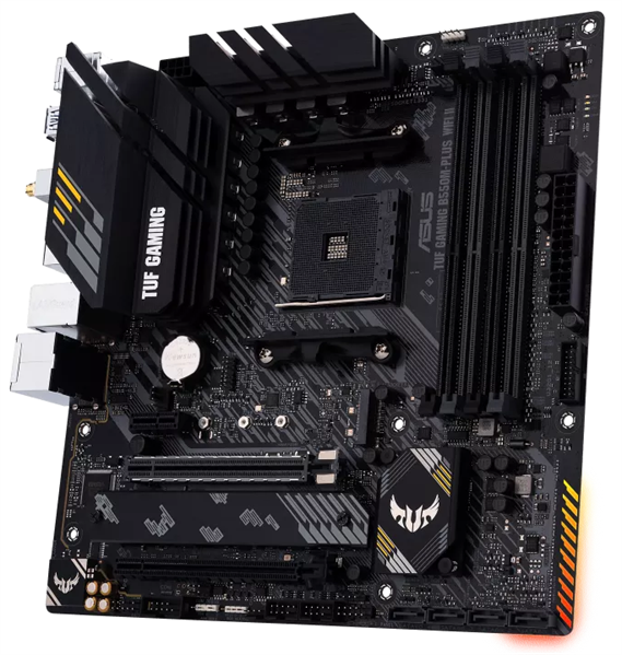 Материнская плата ASUS TUF GAMING B550M-PLUS WIFI II, Socket AM4, B550, 4*DDR4, HDMI+DP, CrossFireX, SATA3 + RAID, Audio, 2,5Gb LAN, USB 3.2*8, USB 2.0*6, COM*1 header (w/o cable) mATX ; 90MB19Y0-M0EAY0