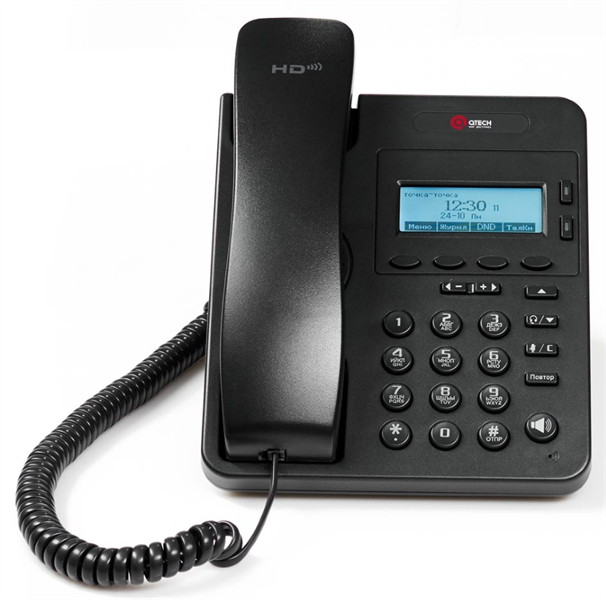 МПТ VoIP телефон QTECH 2 линии SIP, графический LCD экран 128*64 с подсветкой, 2 порта Ethernet RJ-45 LAN/PC, разъем для гарнитуры RJ-9, поддержка PoE