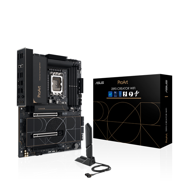 Материнская плата ASUS PROART Z890-CREATOR WIFI, LGA1851, Z890, 4*DDR5, 4*SATA, 5*M.2, 6*USB 3.2, 1*USB 2.0, Type-C, 3*PCIx16, DP+HDMI, ATX; 90MB1JD0-M0EAY0