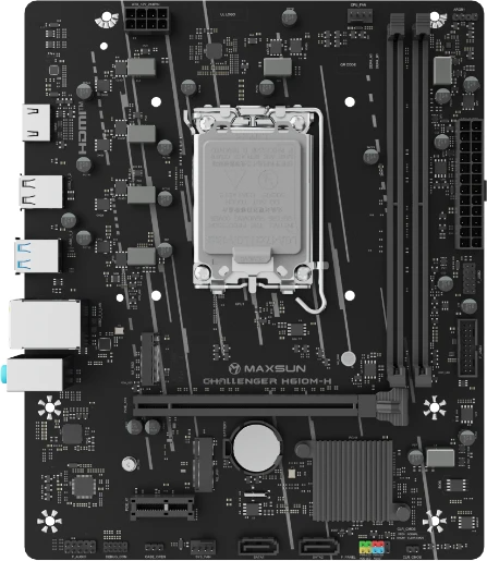 Материнская плата MAXSUN MS-Challenger H610M-H V1, LGA1700, H610, 2*DDR4, 3*SATA3, M.2, 2*USB 3.2, 4*USB 2.0, 1*PCIEx16, 1*PCIEx1, HDMI, mATX