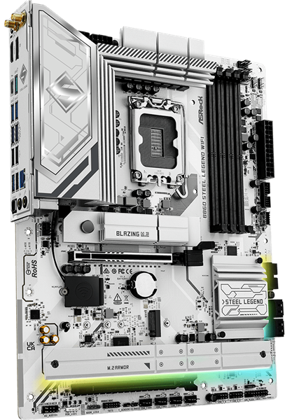 Материнская плата ASROCK B860 STEEL LEGEND WIFI, LGA1851, B860, 4*DDR5, 4*SATA, 4*M.2, 4*USB 3.2, 3*USB 2.0, Type-C, 2*PCIx16, 1*M.2 (Key E), HDMI+DP, ATX