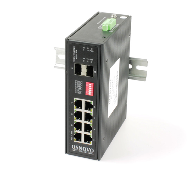 Промышленный коммутатор Gigabit Ethernet OSNOVO SW-70802/I Промышленный коммутатор Gigabit Ethernet на 10 портов. Порты: 8 x GE (10/100/1000Base-T) + 2 x GE SFP (1000Base-X). Поддержка режима CCTV: Увеличение расстояния передачи данных и пит