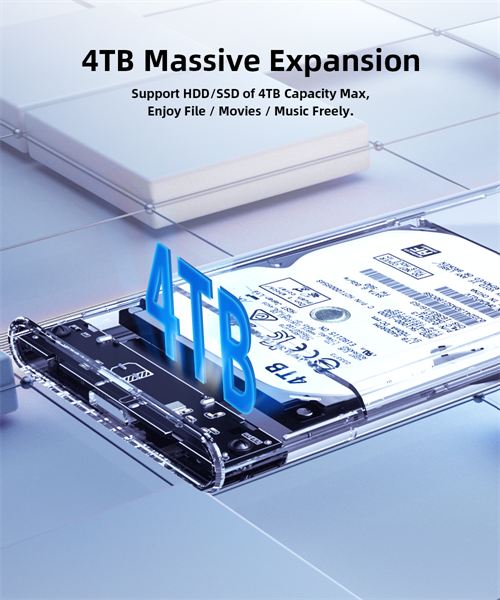 Внешний корпус для диска HDD/SSD Netac WH11 2.5 SATA to USB3.0 External HDD/SSD Case, Slide Transparent Cover, with USB3.0 C to C cable