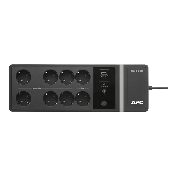 Источник бесперебойного питания APC Back-UPS ES 650VA/400W, 230V, 8 Schuko (2 Surge & 6 batt.), USB, USB charge(type A), Data/DSL protection,(BE650G2-RS analogue), 1 year warranty