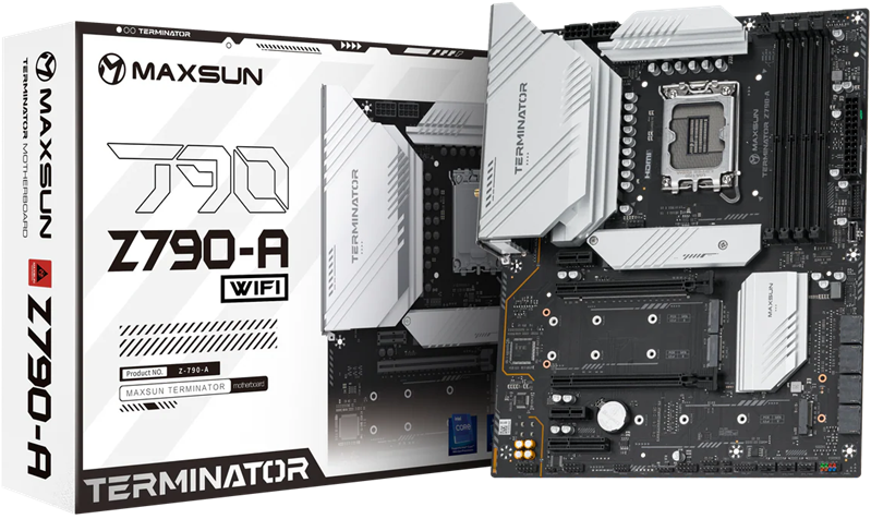 Материнская плата MAXSUN MS-Terminator Z790-A WIFI, LGA1700, Z790, 4*DDR5, 4*SATA3,4*M.2, USB 3.2, USB 2.0, Type-C, 1*PCIEx16, 1*PCIEx4, 1*PCIEx1, HDMI+DP, ATX