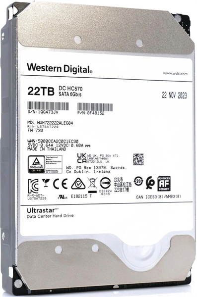 Жесткий диск Western Digital Ultrastar DC HС570 HDD 3.5" SATA 22TB, 7200 rpm, 512MB buffer, 512e, 0F48159, 1 year