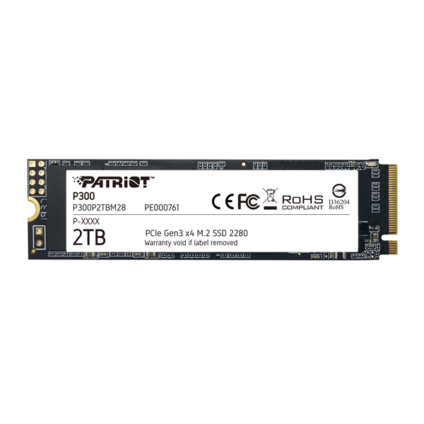 Твердотельный накопитель Patriot SSD P300 2TB M.2 2280 NVMe PCIe 3.0 x4 R2100/W1650 TBW 960TB 3D NAND