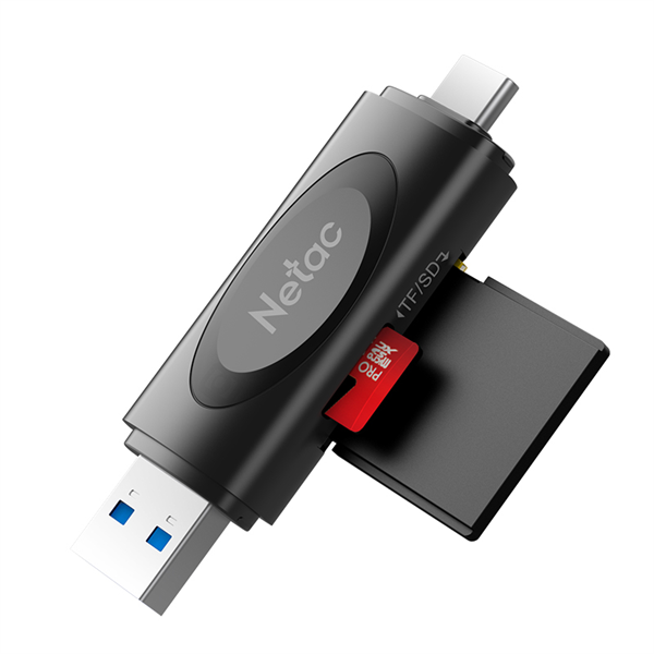 Кардридер Netac card reader WK14, USB3.0+Type-C to mSD/SD, Black (repl. NT09WK14-30BK) (незначительное повреждение коробки)