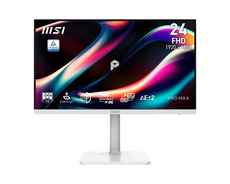 Монитор MSI PRO MAX 241PHW E14 23,8" 16:9 FHD(1920x1080) IPS Flat,4ms(GTG),1500:1,100M:1,300nit,HDMI,DP,2xUSB Type-A,USB Type-B,USB Type-C,Speaker,Tilt,Swivel,Height,Pivot,144Hz,White,1y w-ty