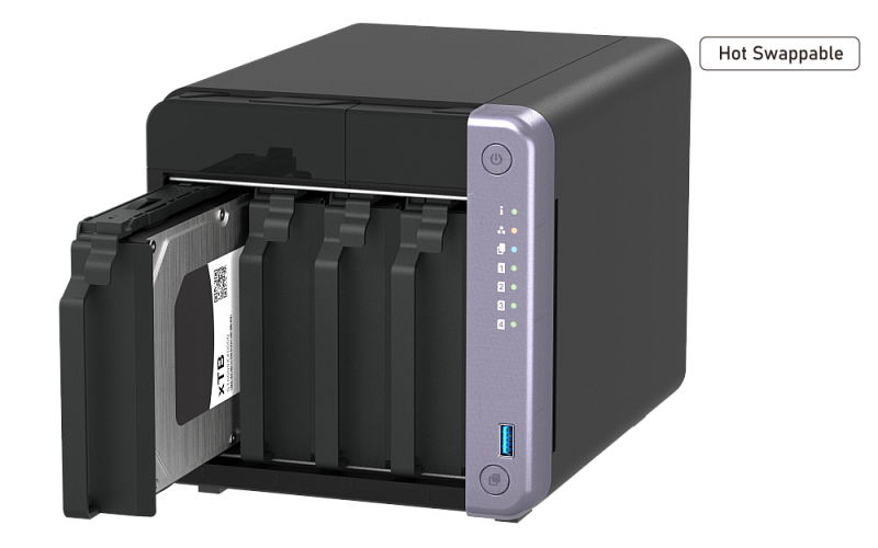 система хранения данных QNAP SMB QC 2GhzCPU/4Gb/upto 4HDD, up to 20 with TL-D1600S/SATA(3,5" 2,5")/ 2xUSB3.2/1xHDMI/1xExp.slot/2x2,5Gb 2x10Gb(SFP+)/iSCSI/1xPS/2YW