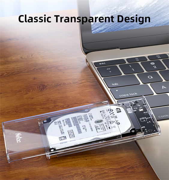 Внешний корпус для диска HDD/SSD Netac WH11 2.5 SATA to USB3.0 External HDD/SSD Case, Slide Transparent Cover, with USB3.0 C to C cable