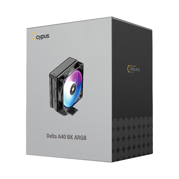 Кулер для процессора Ocypus Delta A40 BK ARGB, 120mm ARGB FAN, Top Panel, 4 HEAT PIPES, 4-PIN PWM, 500-2000 RPM, 29DBA, HYDRO BEARING, LGA115X/1200/1700/18XX, AM4/AM5