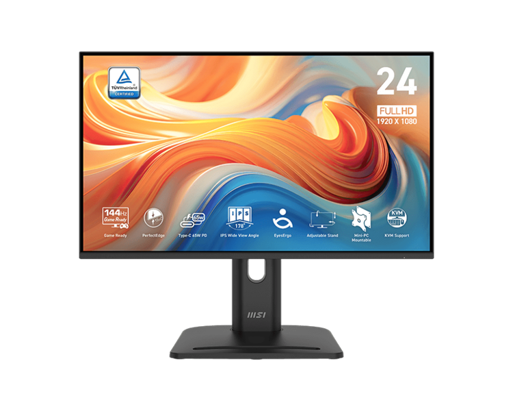 Монитор MSI PRO MP245PHG E14 23.8" 16:9 FHD(1920x1080) IPS Flat,1ms(MPRT),1500:1,100M:1,300nits,HDMI 2.0,DP 1.2,USB-C,USB-Ax2,USB-B,Speaker,Tilt,Swivel,Height,Pivot,VESA,144Hz,Black,1y w-ty
