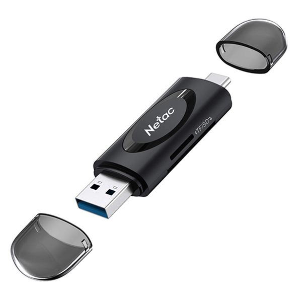 Кардридер Netac card reader WK14, USB3.0+Type-C to mSD/SD, Black (repl. NT09WK14-30BK) (незначительное повреждение коробки)