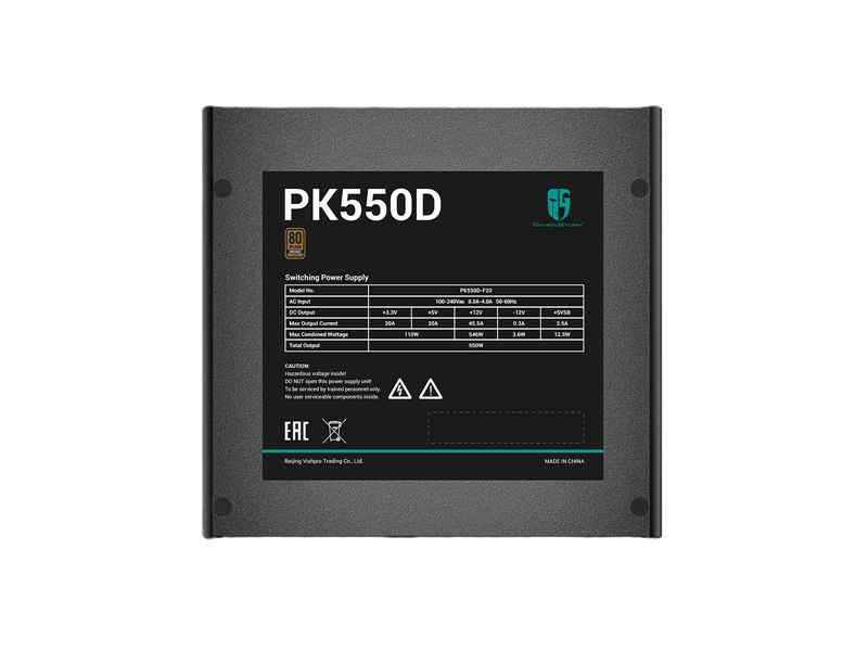 Блок питания Deepcool GAMERSTORM PK550D (ATX 2.4, 550W, PWM 120mm fan, Active PFC+DC to DC, 80+ BRONZE) RET (R-PK550D-FA0B-WGEU)