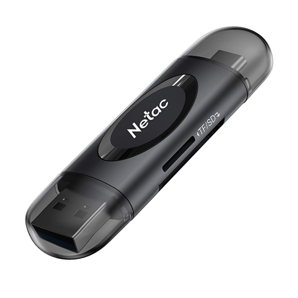 Кардридер Netac card reader WK14, USB3.0+Type-C to mSD/SD, Black (repl. NT09WK14-30BK) (незначительное повреждение коробки)