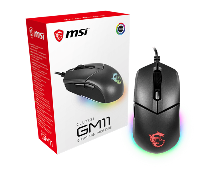 Мышь проводная Gaming Mouse MSI Clutch GM11, Wired, DPI 5000, symmetrical design, RGB lighting, Black