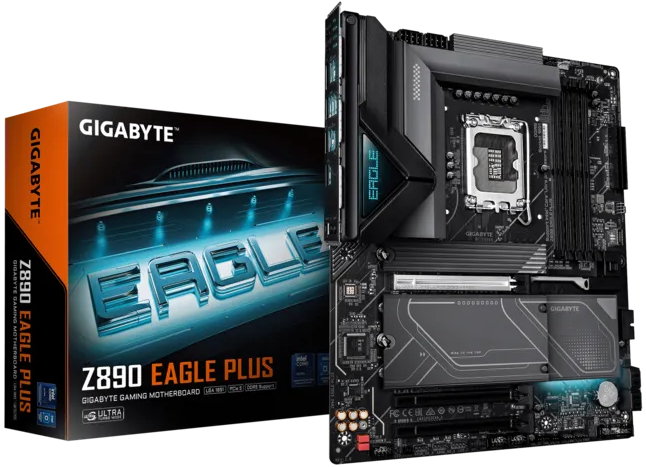Материнская плата GIGABYTE Z890 EAGLE PLUS, LGA1851, Z890, 4*DDR5, 4*SATA, 4*M.2, 5*USB 3.2, 4*USB 2.0, Type-C, 3*PCIx16, 3*PCIx1, DP, ATX