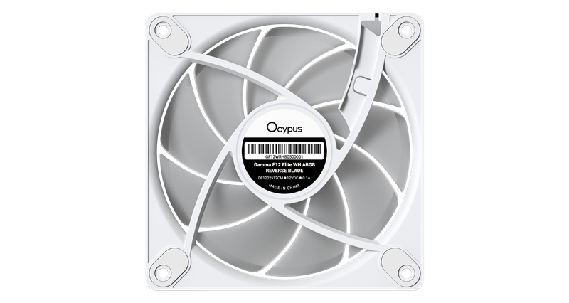 Вентилятор для корпуса Ocypus Gamma F12 Elite WH ARGB REVERSE BLADE 3 IN 1, 120x120x25mm, 4-PIN PWM, 600-1800 RPM, 26 DBA MAX, HYDRO BEARING
