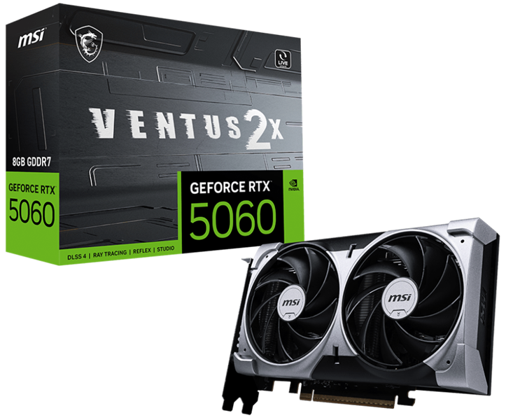 Видеокарта MSI RTX 5060 8G VENTUS 2X//RTX 5060, HDMI, DP*3, 8G, D7